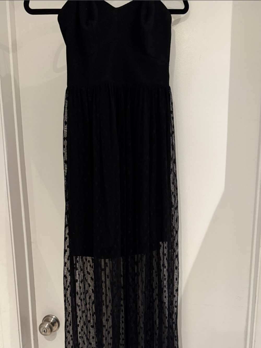 Beautiful Black Strapless Long Cocktail Dress with Lace Overlay. Stunning!